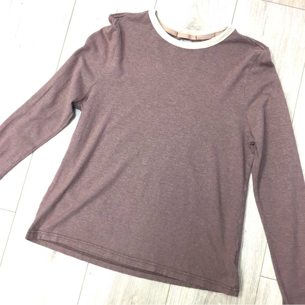 REI Brown Long Sleeve Contrast Trim Top shirt tee cotton autumn fall small